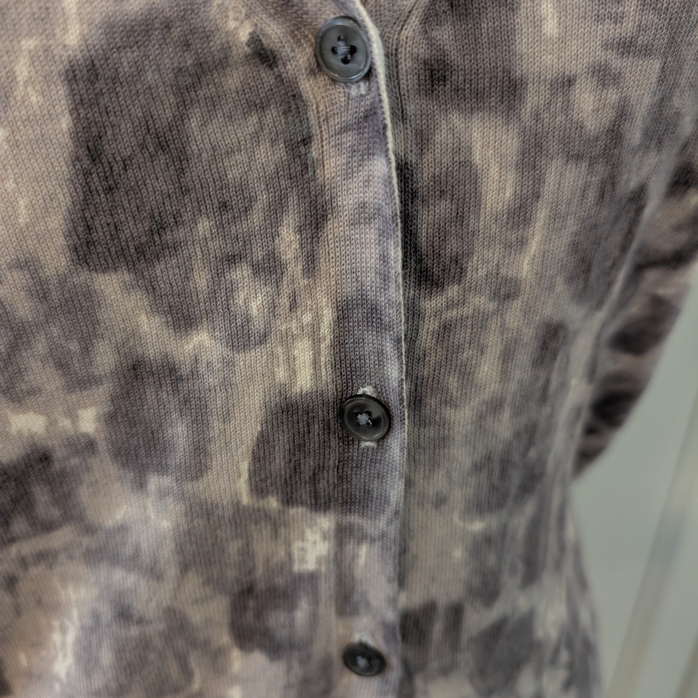 TALBOTS Short Sleeve Cardigan Sweater Lightweight Patterned Taupe and Gray LP - Picture 3 of 7